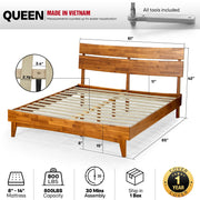Slatted Wood-Grain Platform Bed Frame