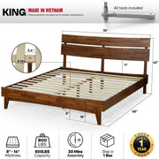 Slatted Wood-Grain Platform Bed Frame