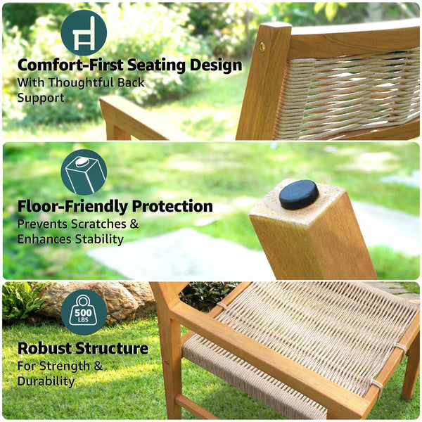 Rope-Woven Eucalyptus Outdoor Armchair Set