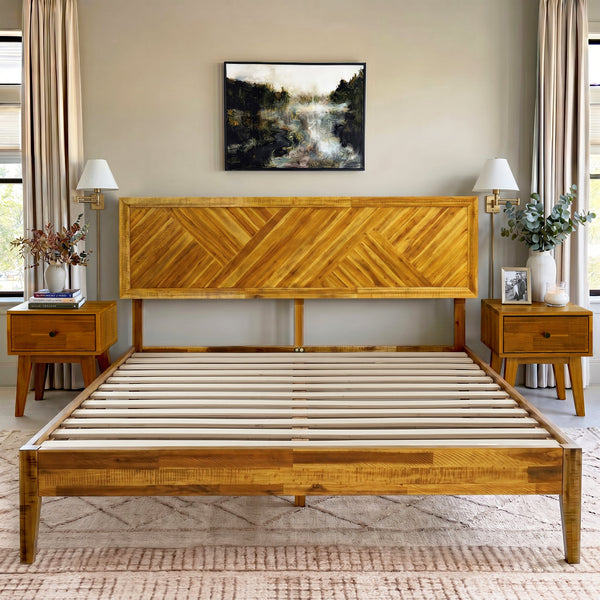 Chevron Parquet Solid Wood Bed Frame