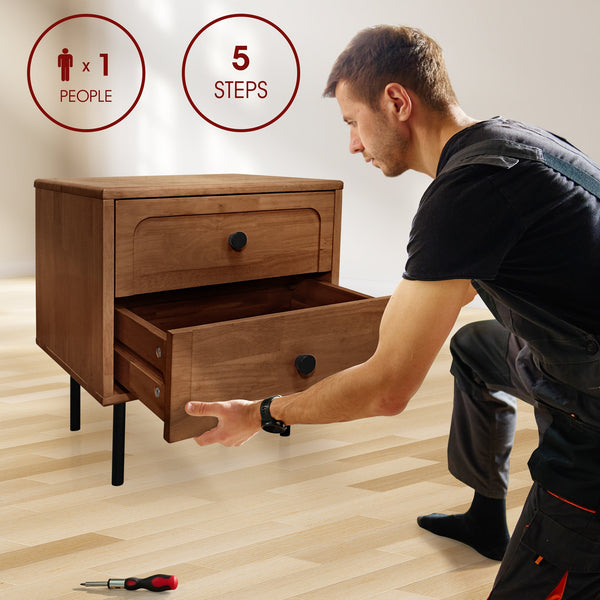 Hevea Wood 2-Drawer Nightstand