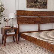 Slatted Wood-Grain Platform Bed Frame