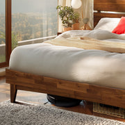 Slatted Wood-Grain Platform Bed Frame — detail of finish and surface variation