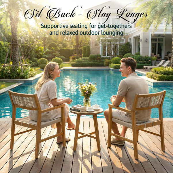 Rope-Woven Eucalyptus Outdoor Armchair Set