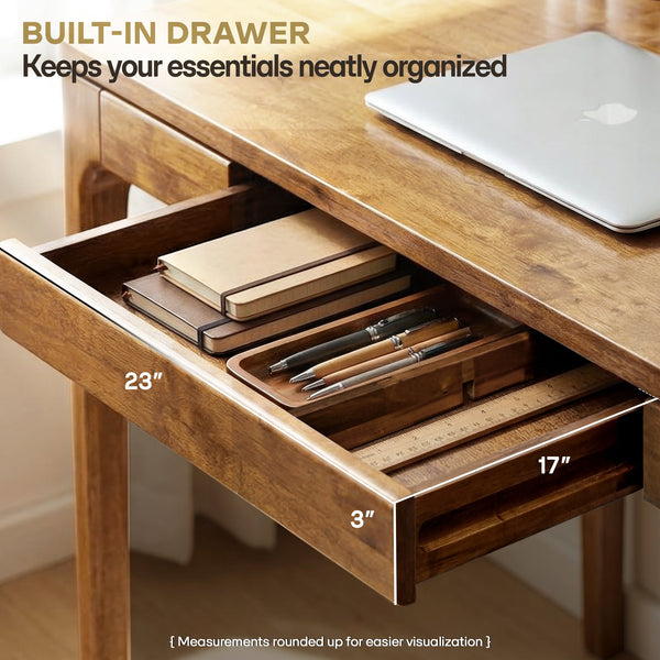 Rubber Wood Writing Desk with Drawers
