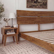 Slatted Wood-Grain Platform Bed Frame