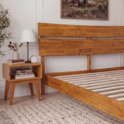 Slatted Wood-Grain Platform Bed Frame