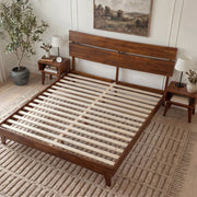 Slatted Wood-Grain Platform Bed Frame