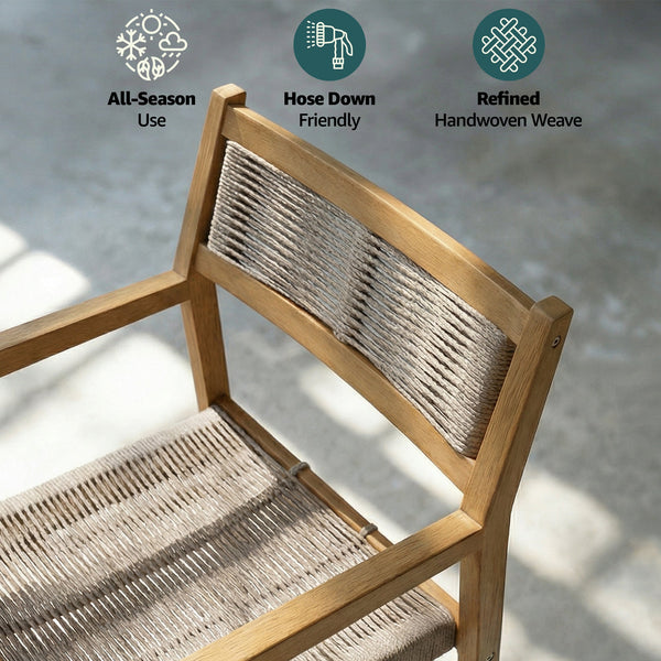 Close-up detail of Rope-Woven Eucalyptus Outdoor Armchair Set
