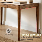 Rubber Wood Writing Desk with Drawers — back and side profile detail