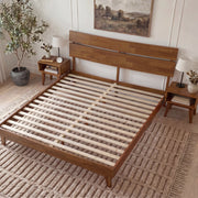 Slatted Wood-Grain Platform Bed Frame
