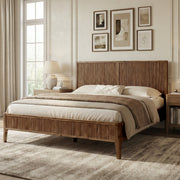 Fluted Acacia Wood Bed Frame — back and side profile detail