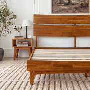 Slatted Wood-Grain Platform Bed Frame
