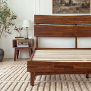 Slatted Wood-Grain Platform Bed Frame