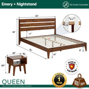 Solid Wood Platform Bed Frame and Nightstand Set