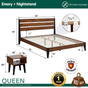 Solid Wood Platform Bed Frame and Nightstand Set