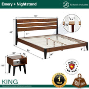 Solid Wood Platform Bed Frame and Nightstand Set