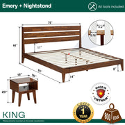 Solid Wood Platform Bed Frame and Nightstand Set
