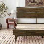 Slatted Wood-Grain Platform Bed Frame