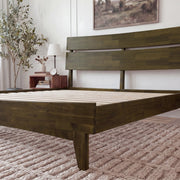Slatted Wood-Grain Platform Bed Frame