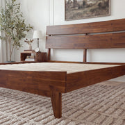 Slatted Wood-Grain Platform Bed Frame