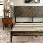 Chevron Parquet Solid Wood Bed Frame