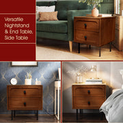 Hevea Wood 2-Drawer Nightstand