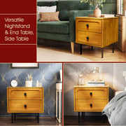 Hevea Wood 2-Drawer Nightstand