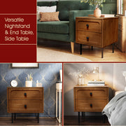 Hevea Wood 2-Drawer Nightstand