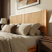 Fluted Acacia Wood Bed Frame — alternate angle showing full form