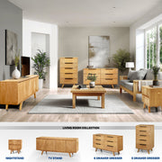Carved Hevea Wood Six-Drawer Dresser — styled in a complete room vignette