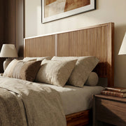 Fluted Acacia Wood Bed Frame — scale reference and proportion detail