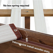 Slatted Wood-Grain Platform Bed Frame