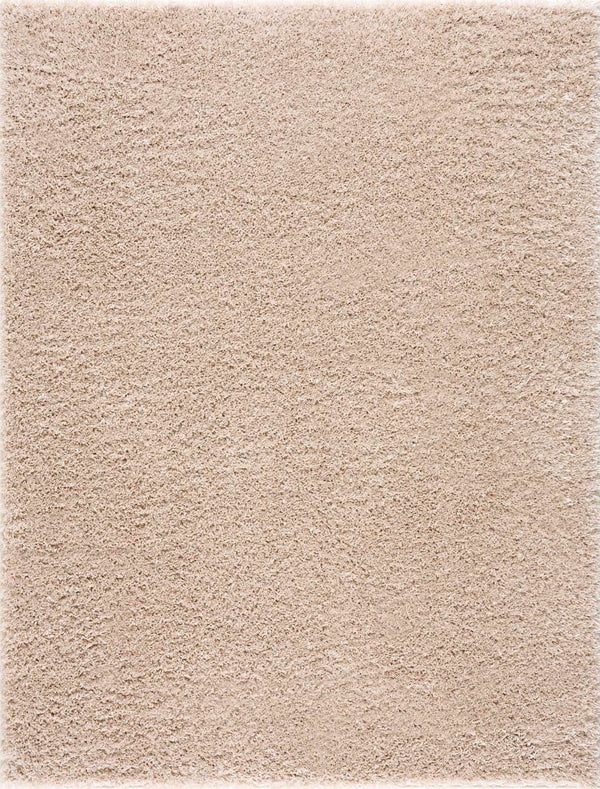 Solid Beige Shag Washable Area Rug