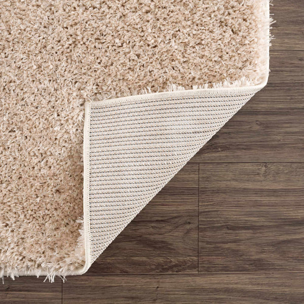 Solid Beige Shag Washable Area Rug