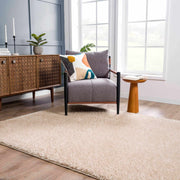 Solid Beige Shag Washable Area Rug