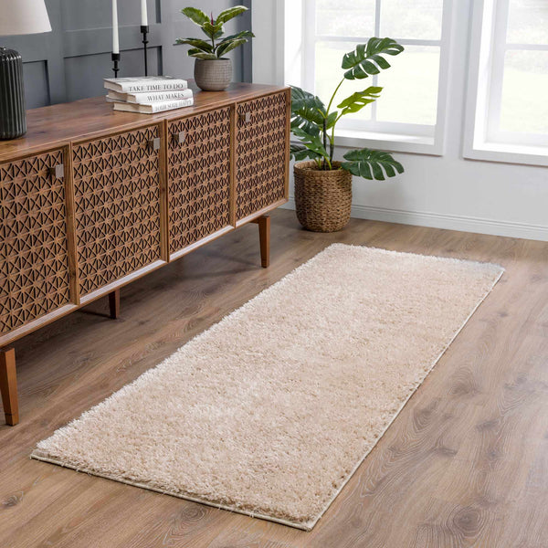 Solid Beige Shag Washable Area Rug