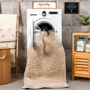 Solid Beige Shag Washable Area Rug