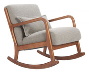 Close-up of corner joinery and wood construction detail — Boucle Upholstered Wood Rocking Chair