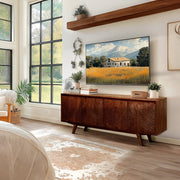 Relief-Carved Wood TV Stand — packaging and unboxing view