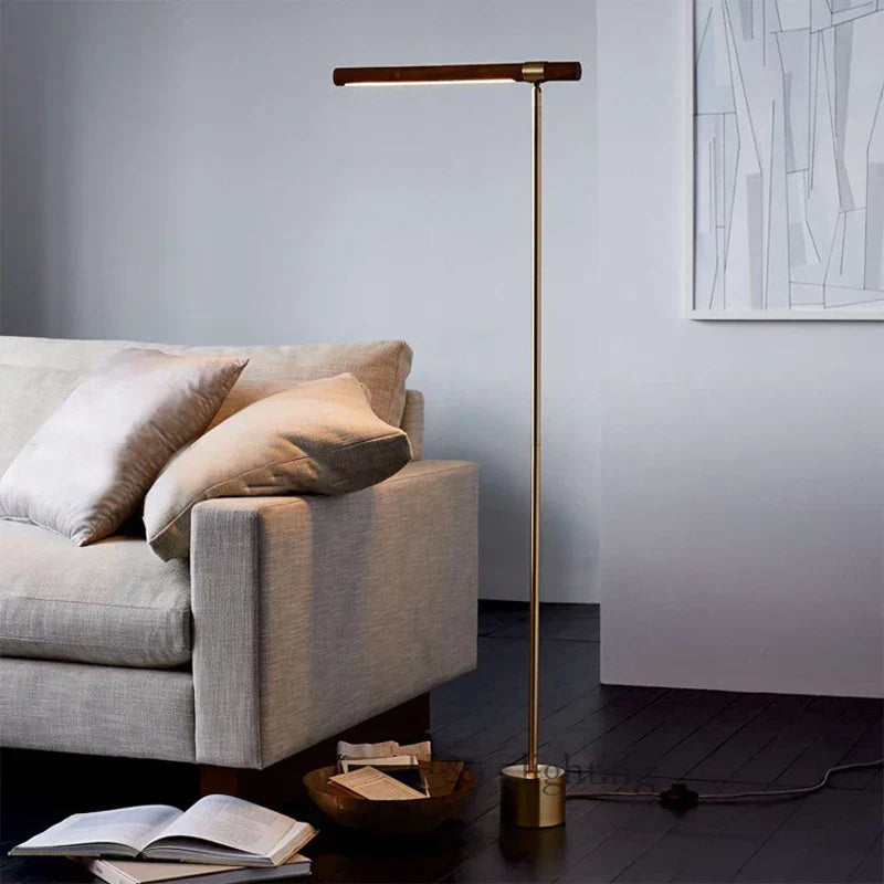 Wood-Grain Bar LED Floor Lamp