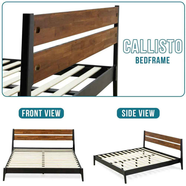 Acacia Wood-Grain Platform Bed Frame