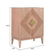 Carved Acacia Two-Door Storage Cabinet — detail of finish and surface variation