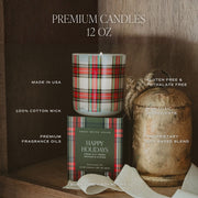 Plaid Glass Christmas Soy Candle, 12 oz