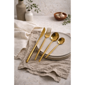 Gold-Finish Flatware Set 16-Piece — Sixteen-piece gold-tone flatware set with slender tapered handles for daily use