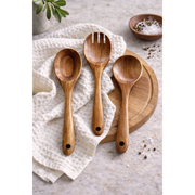 Teak Wood Serving Spoon Set in a styled home setting