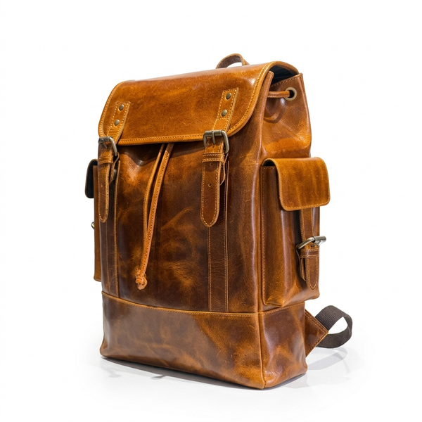 Warm Amber Buffalo Leather 15-Inch Laptop Backpack