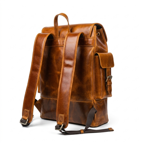 Warm Amber Buffalo Leather 15-Inch Laptop Backpack