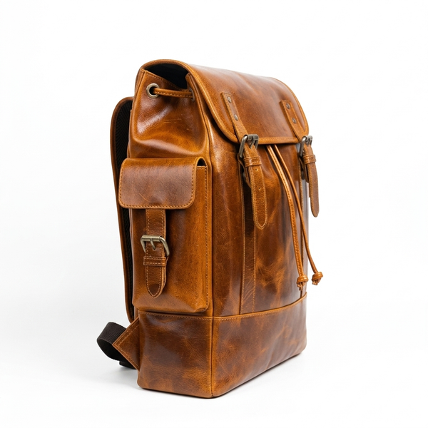 Warm Amber Buffalo Leather 15-Inch Laptop Backpack