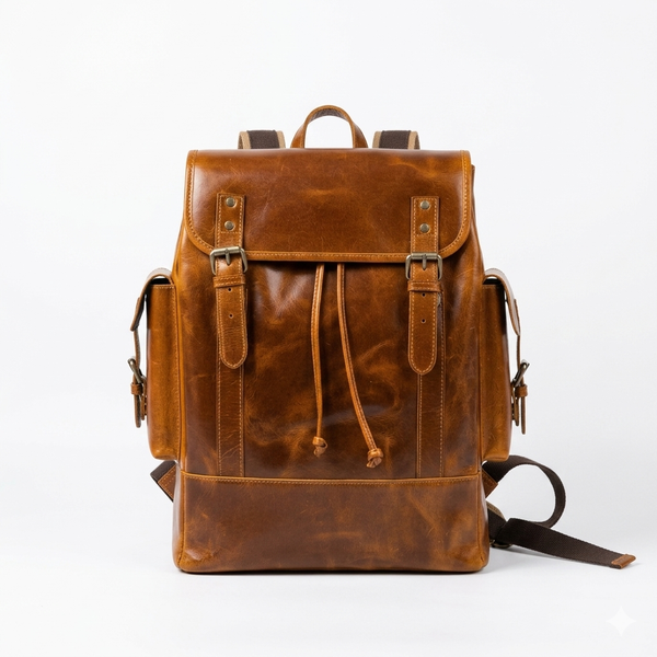 Warm Amber Buffalo Leather 15-Inch Laptop Backpack